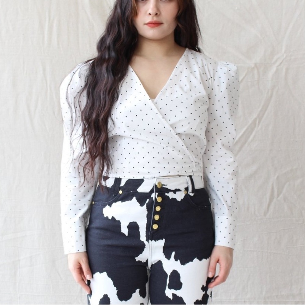 Tigre et Tigre Poplin Arno top- polka dot white black wrap XS/S